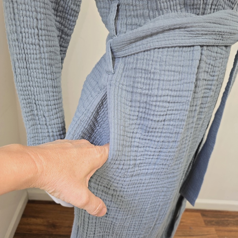Boll & Branch Dream Robe M 100% Organic Cotton Mineral Unisex Pockets Lounge - Picture 6 of 10